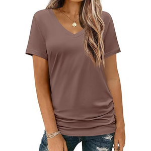 Tops à manches courtes pour femmes, mode d'été, doux, décontracté, coupe régulière, col en V, respirant, tricoté, léger, confortable, à porter au quotidien - Product Image 3