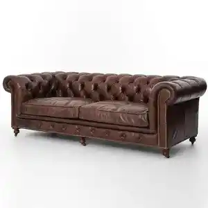أريكة فاخرة من الجلد شيسترفييل مع مقعدين أريكة فاخرة لغرفة المعيشة وغرفة الاستراحة