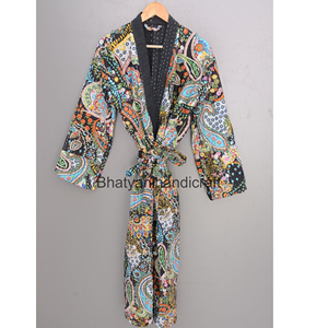 Paisley Print Cotton <b>Kantha</b> Unisex Long Quilted Bohemian <b>Jacket</b> - Product Image 1