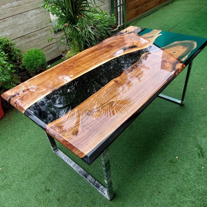 Mesa de Comedor Rectangular de Madera de Acacia y Resina Epoxi, Hecha a Mano, de Lujo, para Hogar, Oficina, Hotel, Sala de Estar, Impermeable, Regalo de Diwali - Product Image 1