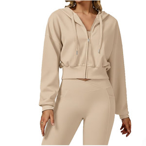 Sudadera con capucha con cremallera de longitud alta para mujer elegante ajuste corto cómodo uso diario - Product Image 5
