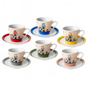 Set di 6 Design moderno 80ml porcellana tazza di caffè nero/bianco microonde e lavastoviglie regalo perfetto con piatti - Product Image 1
