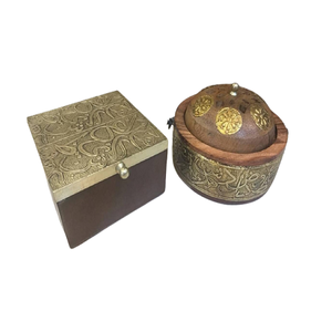 Brûleur de Bakhoor en bois de conception unique Brûleur de Oud de forme ronde de qualité supérieure avec la boîte à bijoux et le brûleur d'encens de plateau - Product Image 2