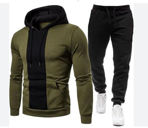 เซ็ตกางเกงฮู้ดแขนยาวสำหรับผู้ชายเสื้อกีฬาลำลองสีเข้ากัน - Product Image 1