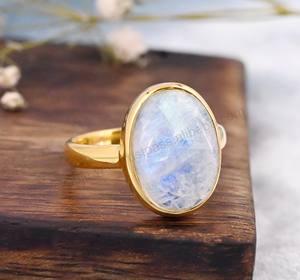 Buena calidad 925 plata esterlina Arco Iris piedra lunar joyería de piedras preciosas anillo fino fabricante suministro hecho en India regalo para mujeres - Product Image 6