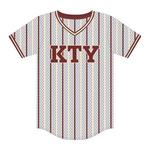 DST Grey Pinstripe Pullover Baseball Jersey 100% Polyester <b>Mesh</b> Delta Sorority V Neck T Shirt Maroon Embroidered Applique Logo - Product Image 2