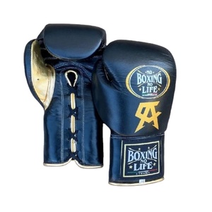 ถุงมือชกมวยหนังวัวแท้คุณภาพสูง RTS สีดำและสีทอง รุ่น No Boxing No Life แบบเต็มนิ้ว ปรับขนาดได้ด้วยเชือกผูก CP-BG-103 - Product Image 1