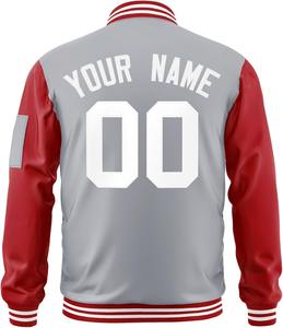 Chaqueta universitaria con colores de contraste, nombre de equipo personalizado, número, bordado personalizado, bombardero, chaqueta universitaria con letras, triangulación de envíos - Product Image 5
