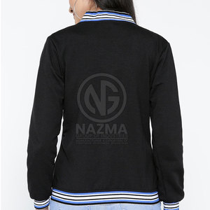 Custom <b>Covered</b> <b>Button</b> Solid Knitted Stand Collar Front Logo Women Letterman Jacket Lightweight Winter Breathable Cotton - Product Image 3