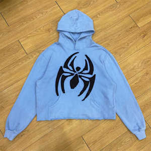 Sudadera con capucha recortada lavada con ácido Vintage de peso pesado personalizada Unisex dobladillo crudo sin cuerdas parche desgastado bordado 100% algodón invierno - Product Image 1
