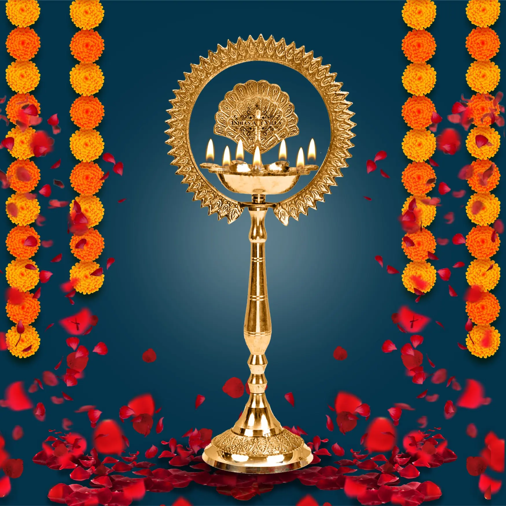 Индийская художественная Вилла из чистой латуни стенд/столб Diya/Deepak/лампа/фонарь с дизайном павлина, Pooja, домашний декор & Diwali подарок