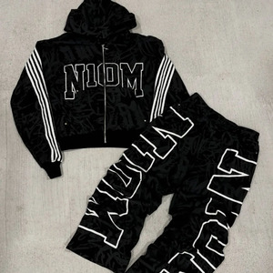 Sweat 2 pièces pour hommes 100% coton 400gsm Flees sérigraphié Sweat à capuche zippé et pantalon de survêtement en gros - Product Image 5