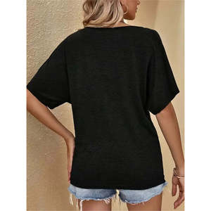 Blusa de viscosa holgada de manga corta con un solo hombro para mujer, 37136 - Negro - Product Image 4