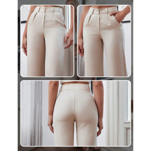 กางเกงแฟชั่นกันยับสำหรับผู้หญิงกางเกงทรงตรงเอวปานกลางทรงตรงโลโก้ออกแบบได้ตามต้องการ - Product Image 5