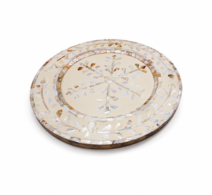 Luxury Wood Resin MOP Inlay Serving <b>Tray</b> Handcrafted Mother of Pearl Decorative <b>Round</b> Platter for Coffee <b>Table</b> Dining & Kitchen - Product Image 3