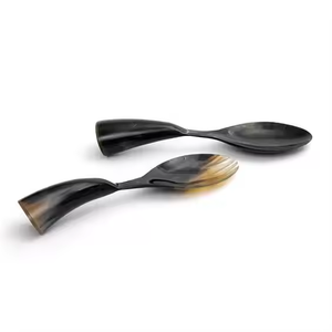 Meilleure qualité écologique fait à la main couverts corne de buffle long manche cuillères salade service corne croissant artisanat fête - Product Image 5