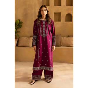 BATIK-2PC Women's Bohemian Style Spring/Summer <b>Linen</b>/Cotton Breathable Lawn Embroidered Sequin Shirt and Trouser <b>Set</b>-BIC-225 - Product Image 1