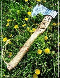 ขวานไวกิ้งหัวขวานโทมาฮอว์กทำจากเหล็กคาร์บอนดามัสกัสด้ามไม้ขวานแกะสลักกรดสำหรับงานอุตสาหกรรม - Product Image 3