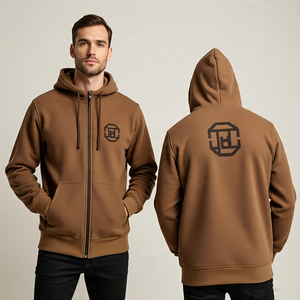 Vente en gros de sweat à capuche zippé pour hommes vêtements d'hiver à motif solide/veste pour hommes 100% sweat à capuche respirant en coton/sweat à capuche zippé avec logo - Product Image 3