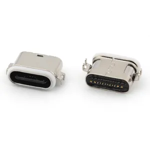 Conector USB tipo C hembra, resistente al agua, montaje medio, IP67, 16 pines