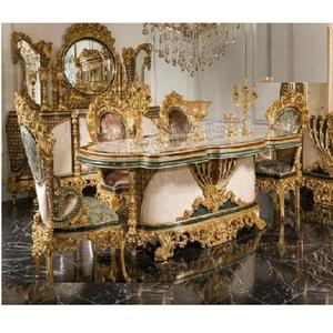 Ensemble table à manger de luxe sculpté à la feuille d'or Ensemble table à manger de style européen pour la maison Ensemble de meubles de salle à manger 6 places de luxe - Product Image 1