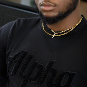 Camiseta de chenilla alfa negra sólida, ropa de vida griega bordada, camiseta de moda de algodón personalizada, ropa de calle informal de fraternidad - Product Image 6