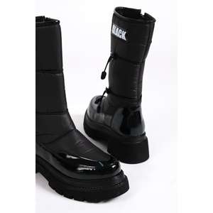 Botas Lucy de charol negro para mujer con cremallera elástica resistente al agua y al frío hechas de tela de paracaídas ST negro - Product Image 4