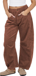 <b>WOMEN</b> MID RISE CORD BARREL <b>JEANS</b> <b>BAGGY</b> WIDE LEG CORDUROY CROPPED ANKLE PANTS POCKETS BANGLADESH NEW ARRIVAL DIRECT FACTORY - Product Image 6