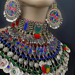 ชุดเครื่องประดับสไตล์โบฮีเมียนอัฟกัน พรีเมียม ทำจากสแตนเลสเคลือบเงินโบราณ พร้อมกระดิ่งห้อย สำหรับงานปาร์ตี้และพิธีกรรมทางศาสนาอิสลาม - Product Image 3