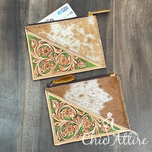 Nuevo monedero de cuero mecanizado a mano para mujer, monedero, tarjetero, cremallera, carteras portátiles cortas de cuero de vaca genuino - Product Image 1