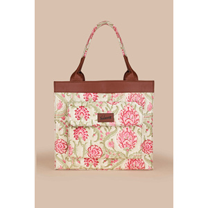 Geneva Garden <b>Hand</b> Block Printed Olive Cotton Canvas Shoulder Tote <b>Bag</b> - Product Image 1