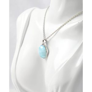 Pendentif rond en larimar - Plaqué rhodium - Cristal d'opale - Charme en diamant - Bijoux pour cadeau et fête - Product Image 4
