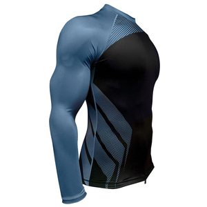 Sublimación impresa cuello redondo hombres Rash Guard camisa de manga larga compresión gimnasio Fitness personalizado MMA BJJ Rashguard - Product Image 4