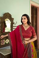 Lehenga Choli Dupatta en Georgette Brodé, Élégant et Tendance, Longueur Ras du Sol, Infroissable, Coupe Classique, Toutes Saisons, Pêche