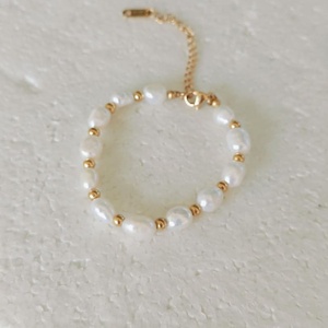 สร้อยข้อมือลูกปัดไข่มุกน้ำจืดสไตล์บาร็อค925เงินสเตอร์ลิง14K ชุบทองของขวัญเครื่องประดับแฟชั่นสำหรับผู้หญิง - Product Image 1