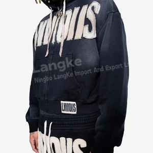 OEM Logo personnalisé Sweat à capuche zippé et surdimensionné Stone Acid Wash Respirant Ensemble de survêtements pour hommes de haute qualité 100% coton - Product Image 2