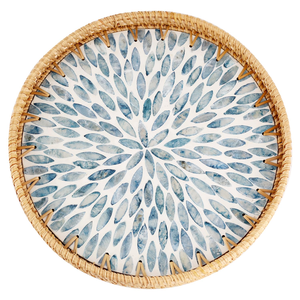 ถาดเสิร์ฟขนมทรงกลมทำด้วยมือถาดหวายและแม่ของไข่มุก - Product Image 1