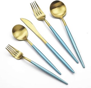 Asas de calidad superior, cubiertos de acero inoxidable con acabado Chapado en Color dorado, juego de 5 tenedores, cuchara, cuchillo, cubiertos aptos para lavavajillas - Product Image 4