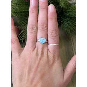 Zuni Made Sterling <b>Silver</b> <b>Ring</b> with <b>Man</b> Made Opal Inlay-Vintage Christian Gift - Product Image 2
