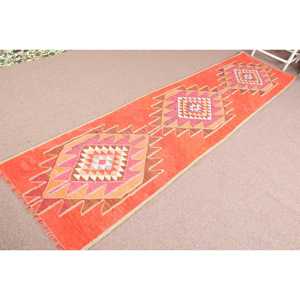 Alfombra Turca Vintage de 2.6x10.7 pies (80x327 cm), Alfombra de Lana Naranja Kilim - Product Image 2