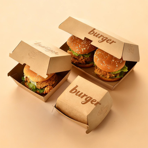 Boîte à hamburger en papier kraft double épaisseur, emballage alimentaire pour <span class=keywords><strong>poulet</strong></span> frit à emporter, boîte à collation personnalisée pour restaurant - Product Image 2