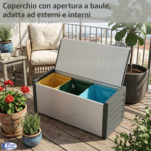 Cassapanca con Scomparti per Raccolta Differenziata, Materiale PP/PVC Resistente alle Intemperie, Uso Interno/Esterno, Design a 3 Scomparti - Product Image 3
