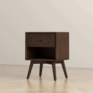 Table de chevet de style moderne du milieu du siècle Caroline en bois de teck massif de couleur marron foncé pour meubles de chambre à coucher - Product Image 2