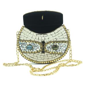 <b>White</b> Brass Stone Mosaic Inlay Handmade Elegant <b>Clutch</b> Purse Evening <b>Bag</b> Customizable Size Logo for Weddings Formal Events - Product Image 4