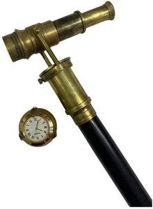 Bastón de madera con mango de telescopio oculto de latón náutico hecho a mano con reloj, lo mejor para artículo de regalo, bastón decorativo para caminar - Product Image 2