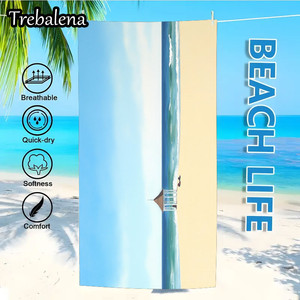 Telo Mare Trebalena Ultra-Morbido 30*60 Pollici con Stampa Fotografica 3D Digitale, Motivo Cabana da Spiaggia Vista Oceano, Ecologico e Tropicale - Product Image 5
