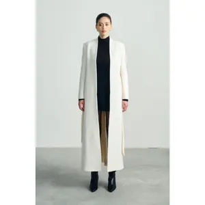 In Stock NAAMAH HANDMADE COATS Tweed Wool Winter Coat For Women Women Long Coat With Straps WHITEANT Manufacturer
