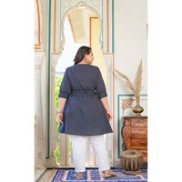 Kantha Baumwoll-Tunika-Kleid in Uni-Farben, Amerikanischer Strandstil, Umweltfreundlich, Elegante Abendkleidung für Übergrößen und Besondere Anlässe