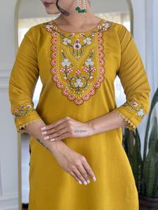 Elegante bordado estilo pakistaní rayón Kurta traje conjunto para mujer boda y fiesta vestido diseño tallas grandes disponibles - Product Image 4