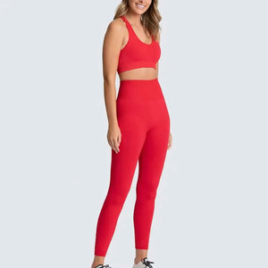 <b>Red</b> Seamless 2-Piece Yoga Set High Waist Full-Length Leggings Racerback <b>Crop</b> <b>Top</b> Spandex/Polyester Quick Dry Breathable Women's - Product Image 5